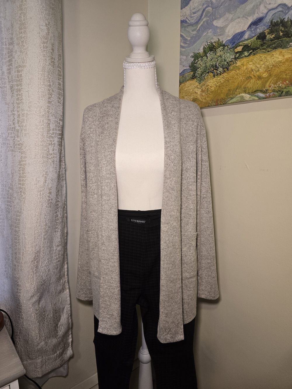 Light Gray Open-Front Women's Cardigan Sweater
